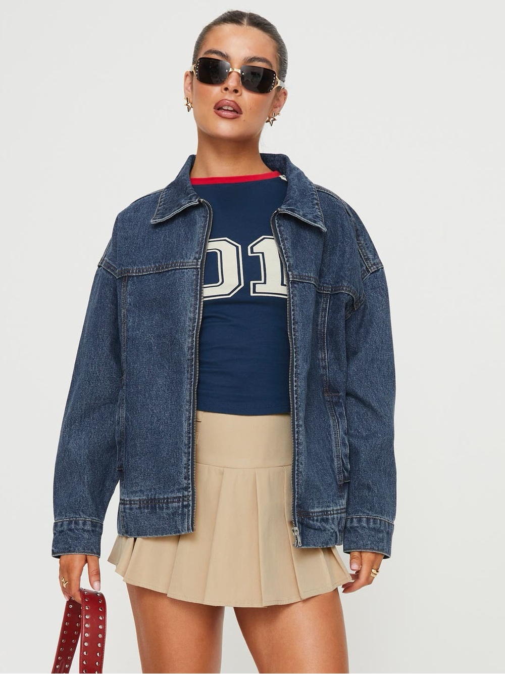 Princess Polly Goldsmith Denim Bomber Jacket Size 8 NWOT